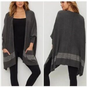 Barefoot Dreams CozyChic Lite CLIFFSIDE Wrap OS Dark Gray Cardigan Sweater 902